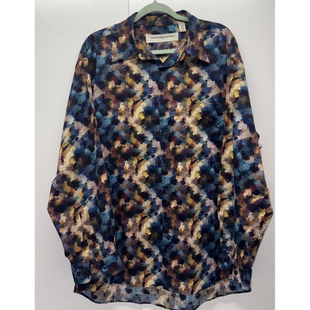 Vintage Jhane Barnes Shirt Mens Large Geometric‎ Abstract 3D Made In Japan